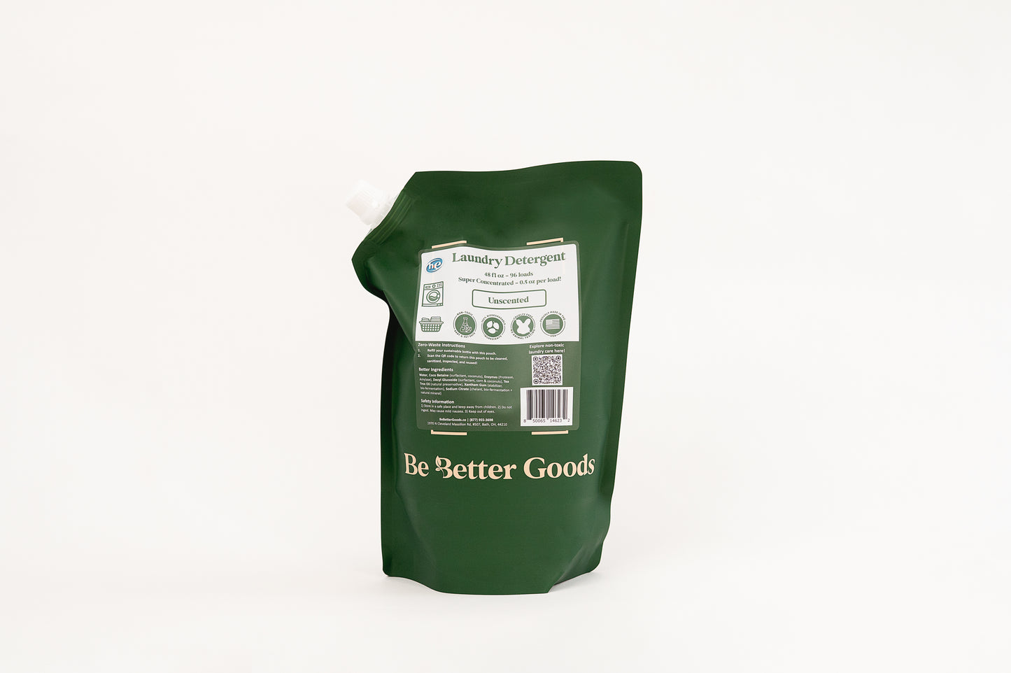 Ultra-concentrated, non-toxic laundry detergent in a 100% post consumer recycled plastic refill pouch.